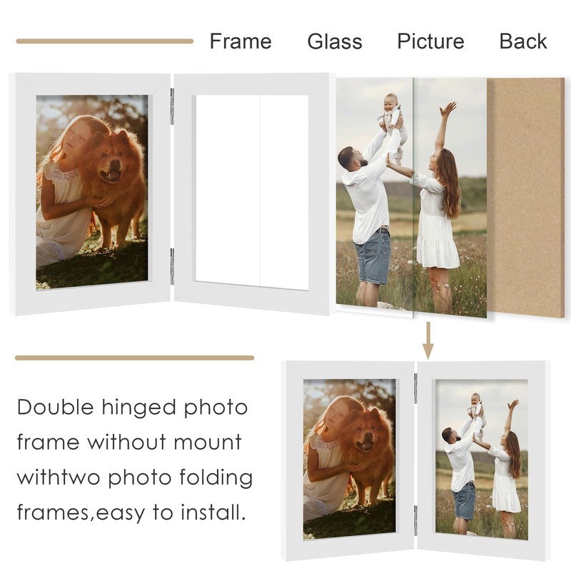 Tinkeps Double Photo Frame 6x4, Hinged Folding Picture Frames 4x6