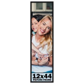 12x44 Frame Black Picture Frame - Complete Modern Photo Frame Includes UV Acrylic Shatter Guard Front, Acid Free Foam Backing Board, Hanging Hardware Wood Wall Frames for Family Photos - no Mat