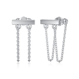 Minimalist Chain Stud Earrings 925 Sterling Silver Bar Earrings for Women Teen Girls