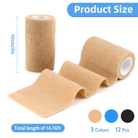 GothicBride 12 Roll Selbstklebender Verband, 10cmx4,5m Elastische Selbsthaftende Bandage Vliesstoff Haftbandage Selbstklebend, Fixierbinde Selbsthaftend für Unterstützung von Muskeln Bändern Gelenken