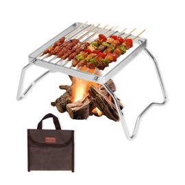 Folding Grill Rack Stainless Steel Campfire Grill Grate Mini Portable Heat Resistant Fire Cooking Rack with Handbag for Outdoor Barbecue Camping Picnic