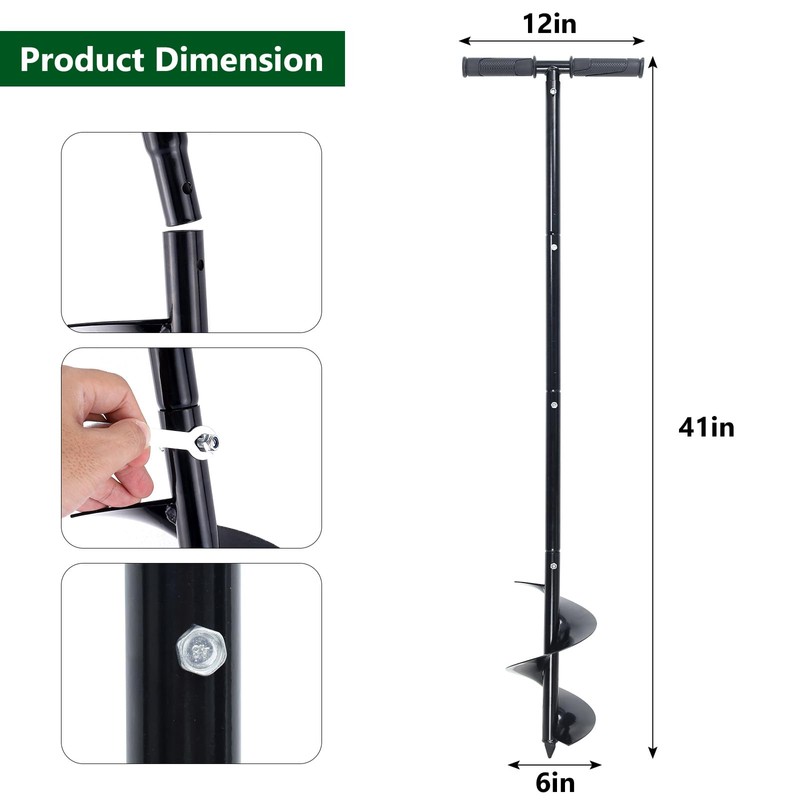 Patioer Post Hole Digger Manual 6" x 41" Garden Auger