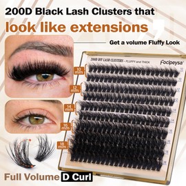 Fluffy Volume Eyelash Clusters DIY Lash Extension 10-18MIX D Curl Lash Clusters 200D Wispy Individual Lashes Extensions Clusters Eyelashes DIY Lash for Beginners by Focipeysa