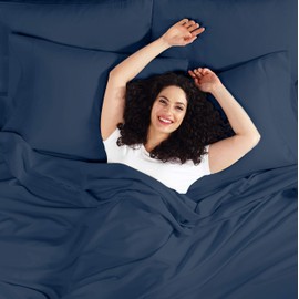 Empyrean Bedding 6 Piece Bed Sheet Set with Extra Pillowcases: 1 Flat Sheet, 1 Fitted Sheet, 4 Pillowcases – 14”-16” Inch Deep Pocket Bed Sheets – Soft Breathable Microfiber – Queen Size - Navy Blue