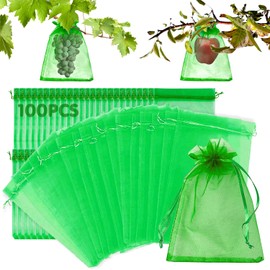 Grape Protection Bags, Pack of 100 Grape Protective Bags, 20 x 30 cm Grape Protective Bags with Drawstring, Mesh for Grapes, Fruit Protection Bags with Drawstring, Organza Bags Grapes, Fruit
