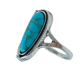 ChungLong0593 Bohemian Turquoise Vintage Ethnic Oval Opening Adjustable Ring Western Style Natural Stone Flower Shaped Hippy Silver Ring Feminine Personality Ring, Silver, No Gemstone