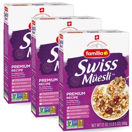 Familia Swiss Muesli Cereal, Premium Recipe with Spelt Flakes, Krispies, Fruit and Nuts, 0g Added Sugar, 21 Ounce (Pack of 3)
