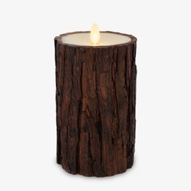 Luminara Ivory Flameless Real Bark Wood Pillar Moving Flame LED Candle, Recessed Top, Unscented Real Wax (3.5" x 6.5")