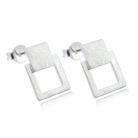 Nature Rebel Minimalist Square Brushed 925 Sterling Silver Stud Earrings, Precious metal