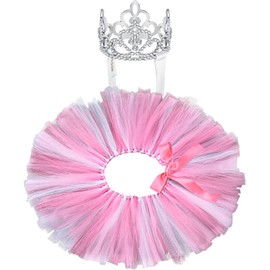 2 Piezas Set de Diadema de Corona de Perro Vestido de Tutú para Perros Tiara para Perro con Diamantes de Imitación de Cristal Falda Tutú para Cachorro Lindo Disfraz de Mascota (Rosa Rojo, Blanco, XL)