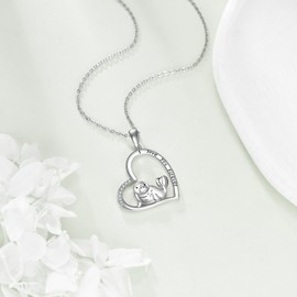 URONE 925 Sterling Silver Heart Pendant Chain I Love You Necklace Jewellery Gifts for Women, No Gemstone