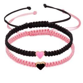Fuqimanman2020 1 Pair Love Heart Beaded Matching Bracelets Colorful Rope Adjustable for Him and Her Couples Matching Friendship Long Distance Promise BFF Jewelry-C