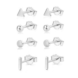 Stud Earrings Silver Set Women's Earrings Sterling Silver Stud Earrings 4 Pairs Cartilage Sleep Earrings Set for Women, Girls and Men, Silver