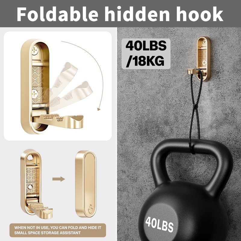 Ruiziiz Folding Coat Hooks, Zinc Alloy Foldable Gold Wall Hooks