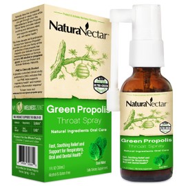 NaturaNectar Green Bee Propolis Throat Spray – Water Based proprietary Green Extraction, No Harsh-Chemical Solvents - Natural Refreshing Cool Mint Flavor. Immune Support from Ultra-Pure Polyphenols, Antioxidants from Premium Brazilian Ultra-Green Propoli