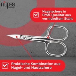 nippes Solingen, Nail Scissors for Manicure Nickel-Plated Steel Rustproof 9 cm Length Cuticle Scissors Extra Fine Nail Scissors Silver
