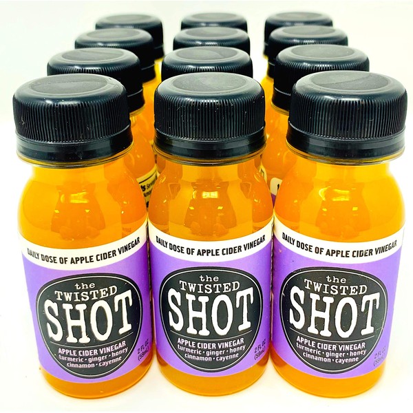 The Twisted Shot | Organic Apple Cider Vinegar Shots with Turmeric, Ginger, Cinnamon, Honey & Cayenne | 12-Pack of 2oz Shots