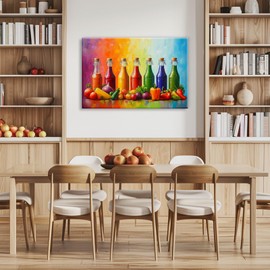 OAAPITI Kitchen Canvas Wall Art Colorful Spices Seasoning Bottle And Vegetable Picture Print Abstract Contemporary Modern Artwork Home Decoration Ready To Hang(Artwork-5,12"x18")