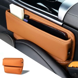 HEVLE Car Seat Gap Filler, Car Seat Gap Organizer, Front Seats Car Adjustable Gap Filler with 2 Charge Hole, Car Seat Organizer and Storage Automotive Accessories for Phone, Key (Khaki)