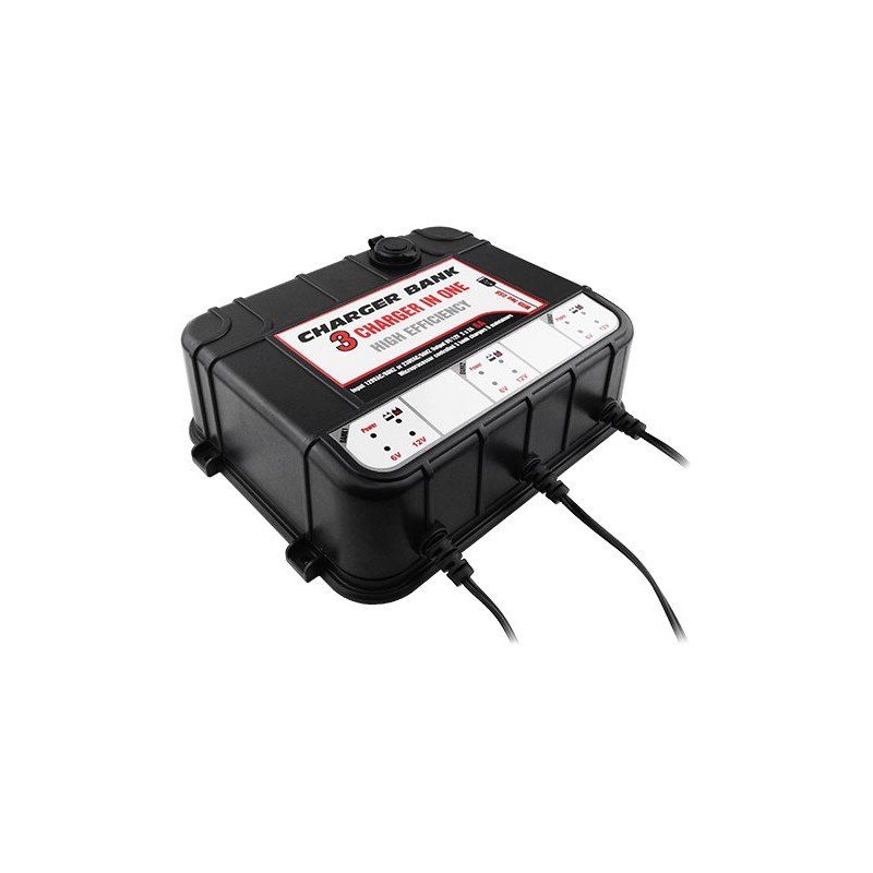 6/12V 2A 3 Bay Smart Charger w/USB Ports for Boat