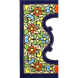 Handpainted polichrome ceramic tiles. letters and numbers handpainted using dry rope technique perfect to create signs,addresses and names. Design FLORES MEDIANO 4,29"X2,13" (EDGE,BORDER)
