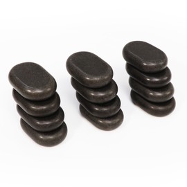 Master Massage 12-Piece Black Lava Hot Stone Set – Medium Oval Natural Basalt Stones for Professional Spa and Massage Therapy (2.6" x 1.9" x 0.7")