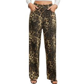 LBDLONGBIDA Womens Y2K Baggy Leopard Print Jeans – High Waisted Wide Leg Stretch Denim Pants, Vintage Elastic Waist Straight Leg Comfy Jeans for Casual, Street, or Western Looks(Leopard,M)