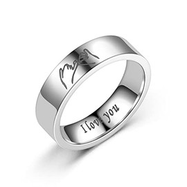 Kicomvi Pinky Promise Couple Rings Hand in Hand Ring Stainless Steel High Polish I Love You Carved Wedding Band Statement Ring for Women Men Friendship Lovers Jewelry-sliver 7