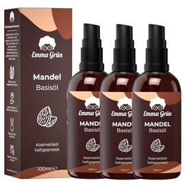 Emma Grün® Mandelöl Bio [100% NATURREIN] 3x 100ml - Mandelöl Baby - Sanfte Pflege für trockene & empfindliche Haut - Mandel Öl kaltgepresst