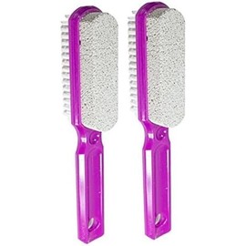 Two Sided Foot Scrubber with Handle: Pumice Stone Smoother & Bristle Brush Foot Exfoliator Purple, 2 Pack