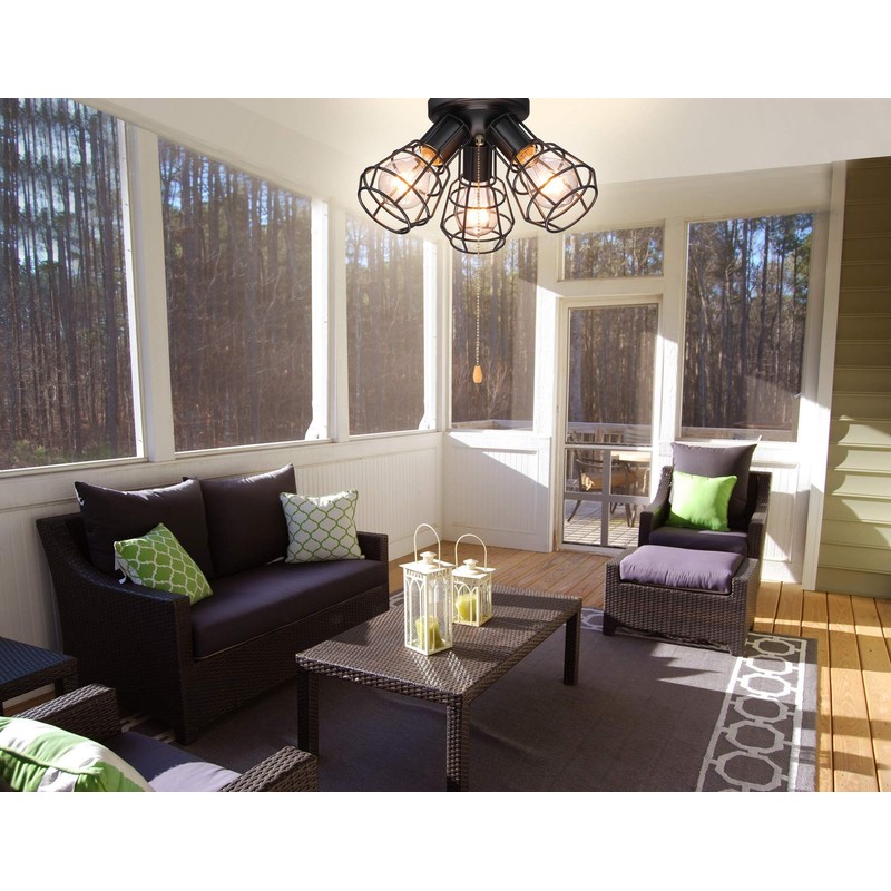 Farmhouse Close to Ceiling Light with Pull Chain, 3 Lights
