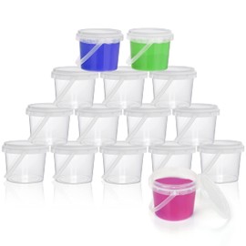Belle Vous Pack of 15 Slime Containers, 250 ml Cans for Slime Without BPA, Transparent & Leak-proof Slime Cups with Handle & Lid for Slime Making, Foam Balls, Craft Material & Toys