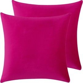 HERAYLI Velvet Decorative Throw Pillow Covers, Soft Square Cushion Case Home Decor for Living Room Couch Bed Sofa, Set of 2 Pack, Hot Pink, 18x18 Inch