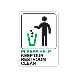 HY-KO Products D-27 Please Help Keep Restroom Clean Info Graphic Plastic Sign, 5" x 7", Green/Black/White