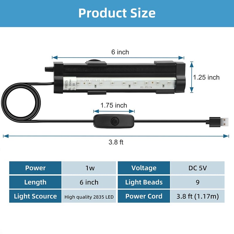 DaToo Submersible Aquarium Light 6Inch Fish Tank Light Bubbler Wall
