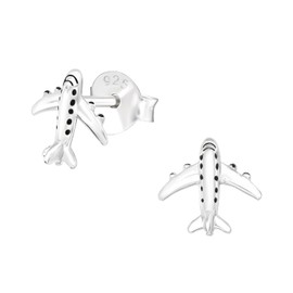 925 Sterling Silver Airplane Jet Stud Earrings