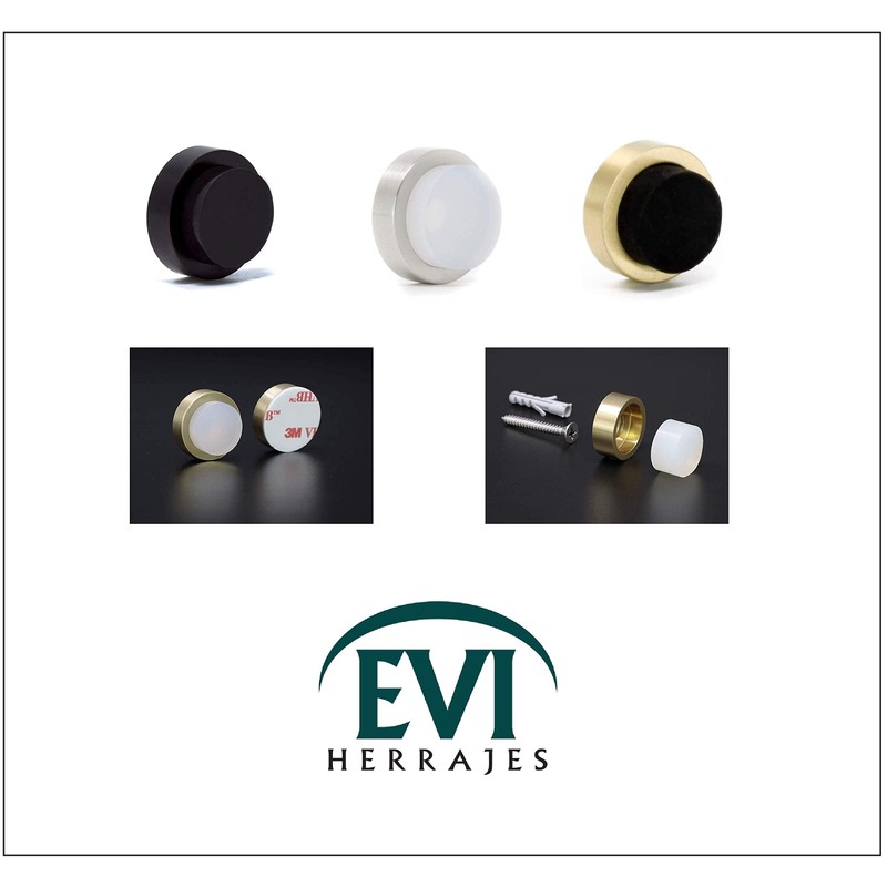 EVI Herrajes Wall Mounted Door Stop,Black Laquered - Black Rubber,24x14mm,04020524TPMNG