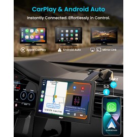IK5 9" Wireless Apple CarPlay & Android Auto Screen, Portable Car Stereo with 4K Dash Cam & 1080p Backup Camera, Add CarPlay to Any Vehicle, Touchscreen, GPS, Mirror Link