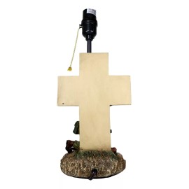 Patriotic Soldier With Rifle Kneeling By American Flag Cross Memorial Table Lamp