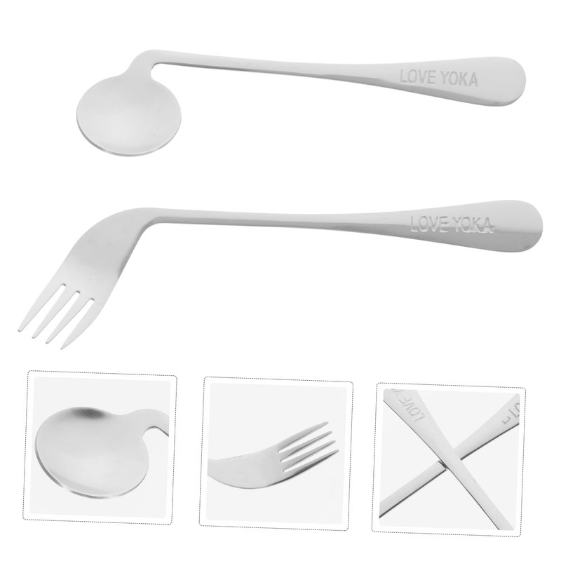 TOVINANNA 4 Sets Angled Fork Spoon Set Lightweight Ergonomic Eating