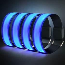flintronic LED Bracelet, Pack of 4 Reflective LED Light Bracelets, LED Bracelets Light Strip, Safety Light, Unisex for Night Running, Jogging and Outdoor Sports, Blue