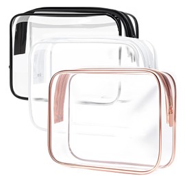 TRODANCE Clear Toiletry Bag, 3 Packs TSA Approved Water resistant Travel Organizer, Airport Airline Travel Essential Carry On Makeup Cosmetic Bags for Women, 3Color - 3 packs
