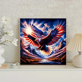 4th of July Diamond Art Painting Kits for Adults, Patriotic 5D Diamond Painting Dots Art Kits for Adults Beginner, Easy DIY Crystal Full Round Gem Art Paint by Diamond, Home Wall Decor 14 x 14 in