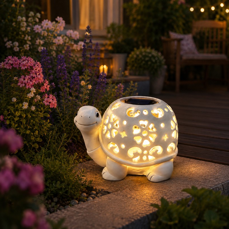 Solar Turtle Garden Statue with LED Light for Outdoor Décor