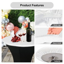 LOVWY 2 Pack 24 Inch White Spandex Cocktail Table Topper Fitted Round Tablecloth Topper Cap Table Cover for Party Wedding Bar Elastic Stretch