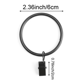 ZOENHOU 100 PCS 2 Inch Curtain Rings with Clips,Window Clip On Curtain Rings Drapes Hooks, Rustproof Metal Drapery Rings with Clips,Black