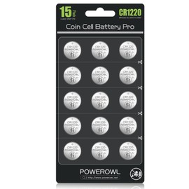 POWEROWL High Capacity CR1220 Battery (15-Pack) 3v Lithium Batteries, 10 Years Leak-Free