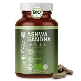 LINEAVI Ashwagandha 150 Capsules Organic, Finely Ground Ashwagandha Powder in Organic Quality, from the Indian Ayurveda Teaching, Natural and Vegan