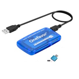 Onefavor SmartMedia Card Reader Writer All-in-1 USB Universal Multi Card Adapter Slim Hub Read, Camera Flash Memory Cards for Windows, Mac, Linux (Card Reader + Type-c Adapter)