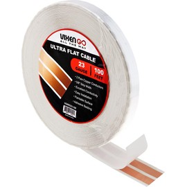 Vixen Go Hidden Flat Wire 2 Conductor 23 Gauge Paintable Cable for LED Lighting, Smart Doorbell, Audio Speakers, Low Voltage Appliances 100FT